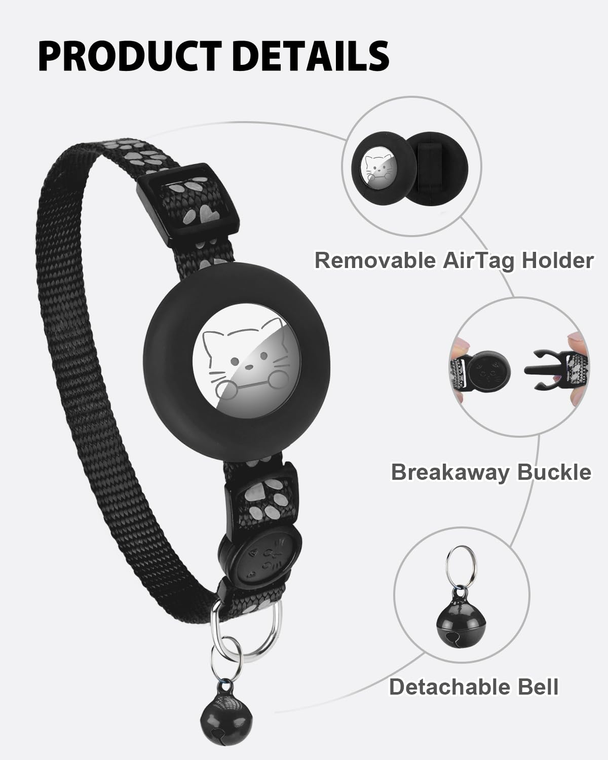 Collar Joytale negro para gatos, duradero y versátil