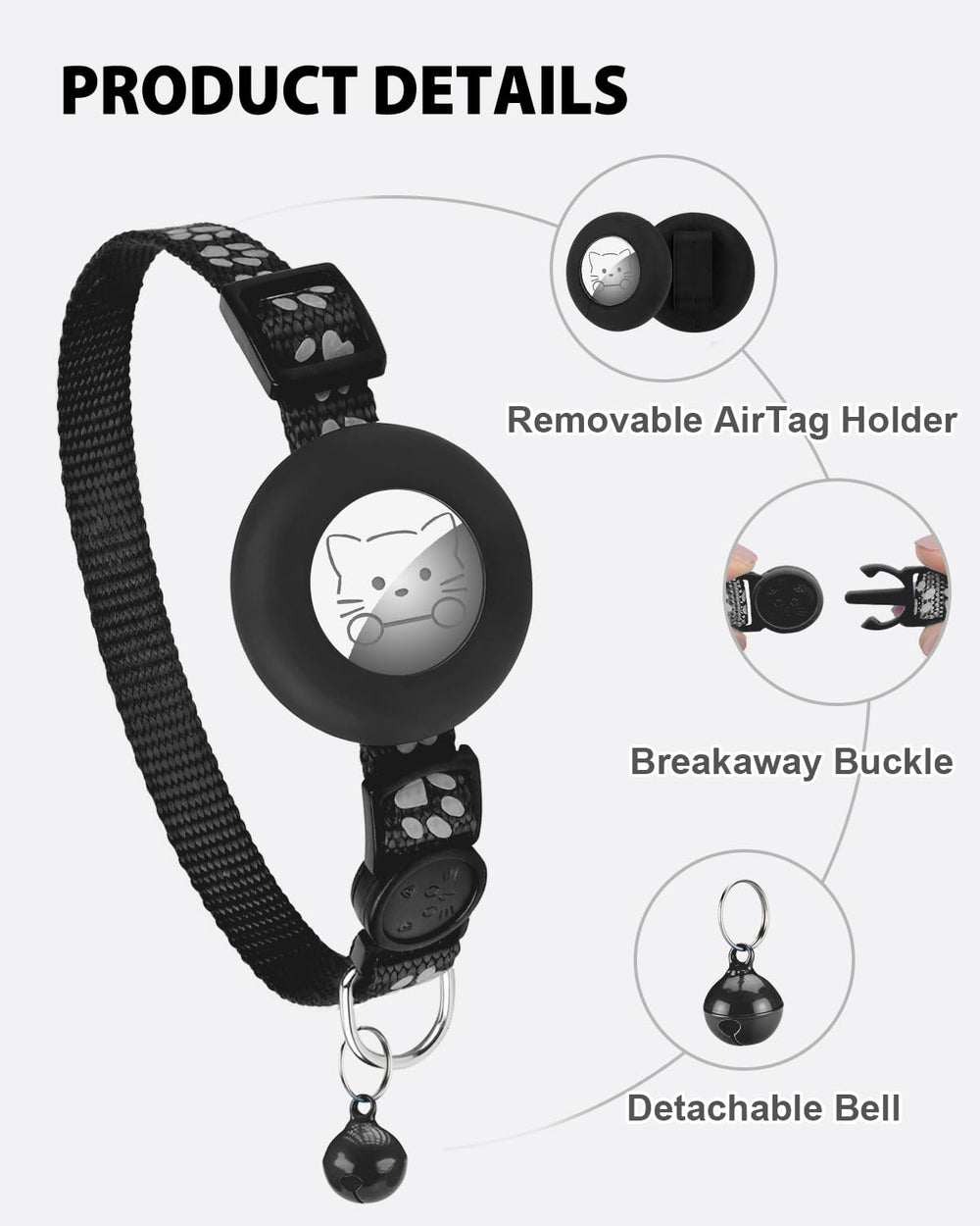 Collar Joytale negro para gatos, duradero y versátil