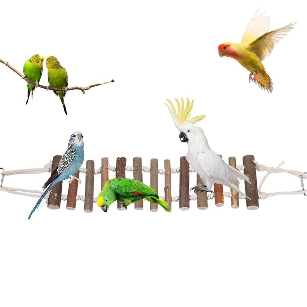Joyzan puente madera para aves, fomenta ejercicio suave y juego entre ramas de la jaula.