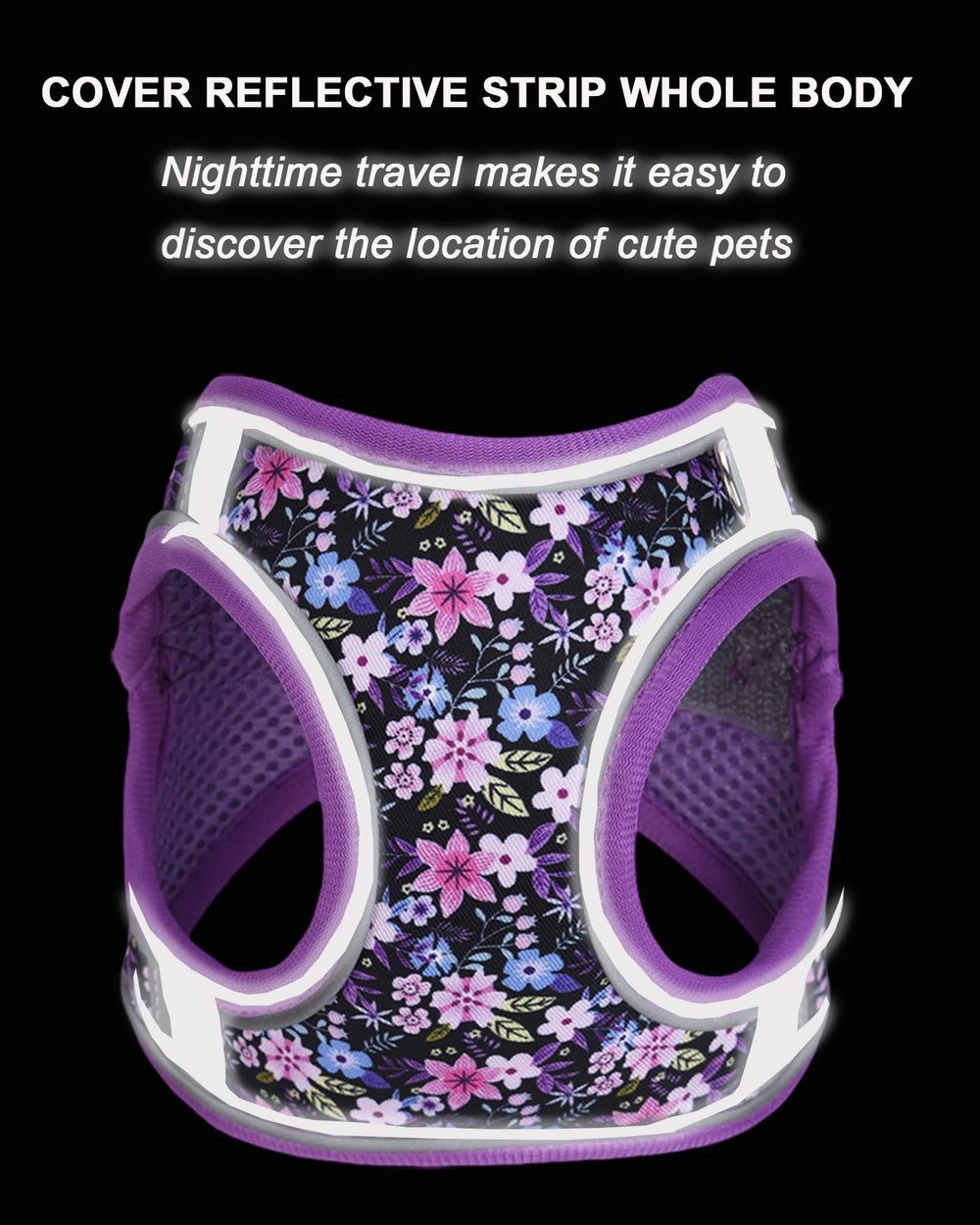JUFOO XS arnés con patrón morado, puesto para mascotas pequeñas.