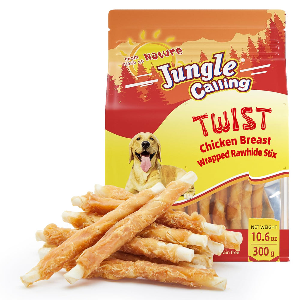 Jungle Calling : récompense quotidienne de bâtons poulet en cuir brut pour chien.