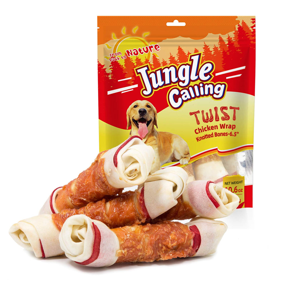 Jungle Calling chicken wrap knotted bones six and a half inches, ideal for long-lasting chewing.