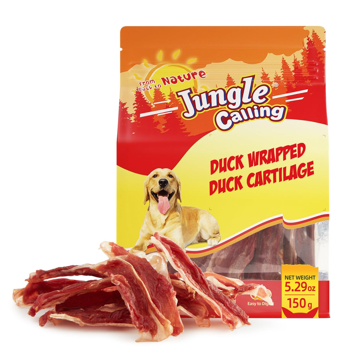 Jungle Calling Huesos envueltos en pato para perros: snack sabroso y favorece la limpieza dental.