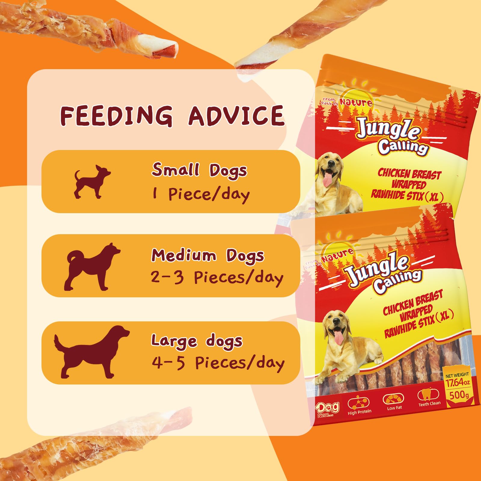 Golosinas Jungle Calling, aptas para perros pequeños y medianos para masticar.
