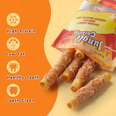 Snack alto en proteína para perros medianos y grandes, con pollo ahumado de Jungle Calling.