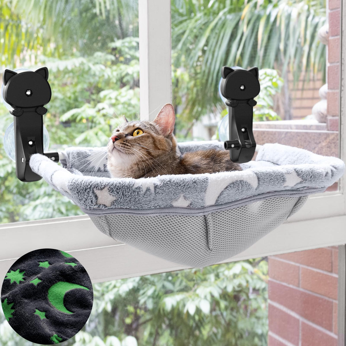 JUNSPOW hamaca de ventana para gatos, carga máxima de 40 libras, estable.