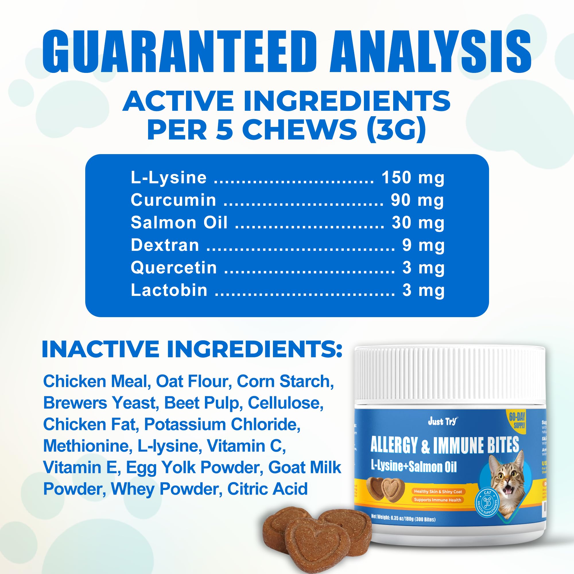 Just Try 300 Bites, omega-3 de salmón para ojos y pelaje radiante.