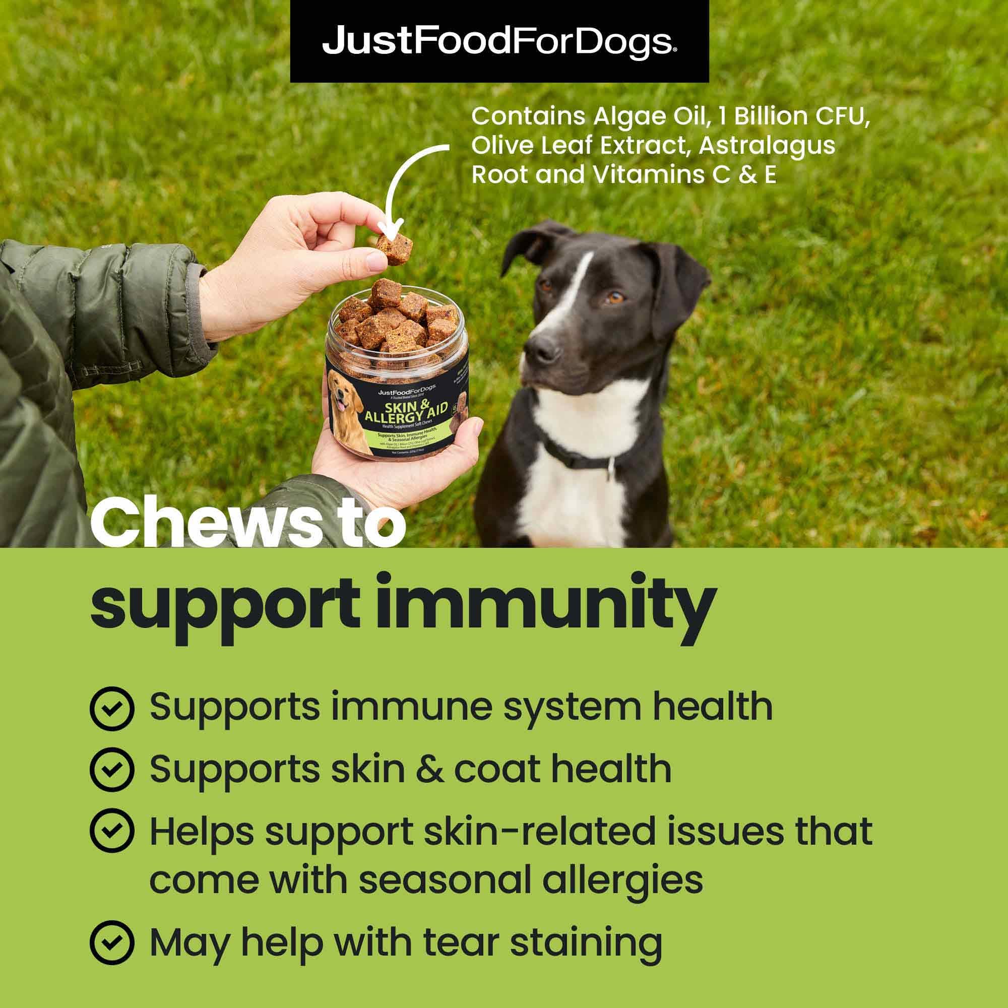 JustFoodForDogs aceite de algas omega-3 para piel y articulaciones saludables.