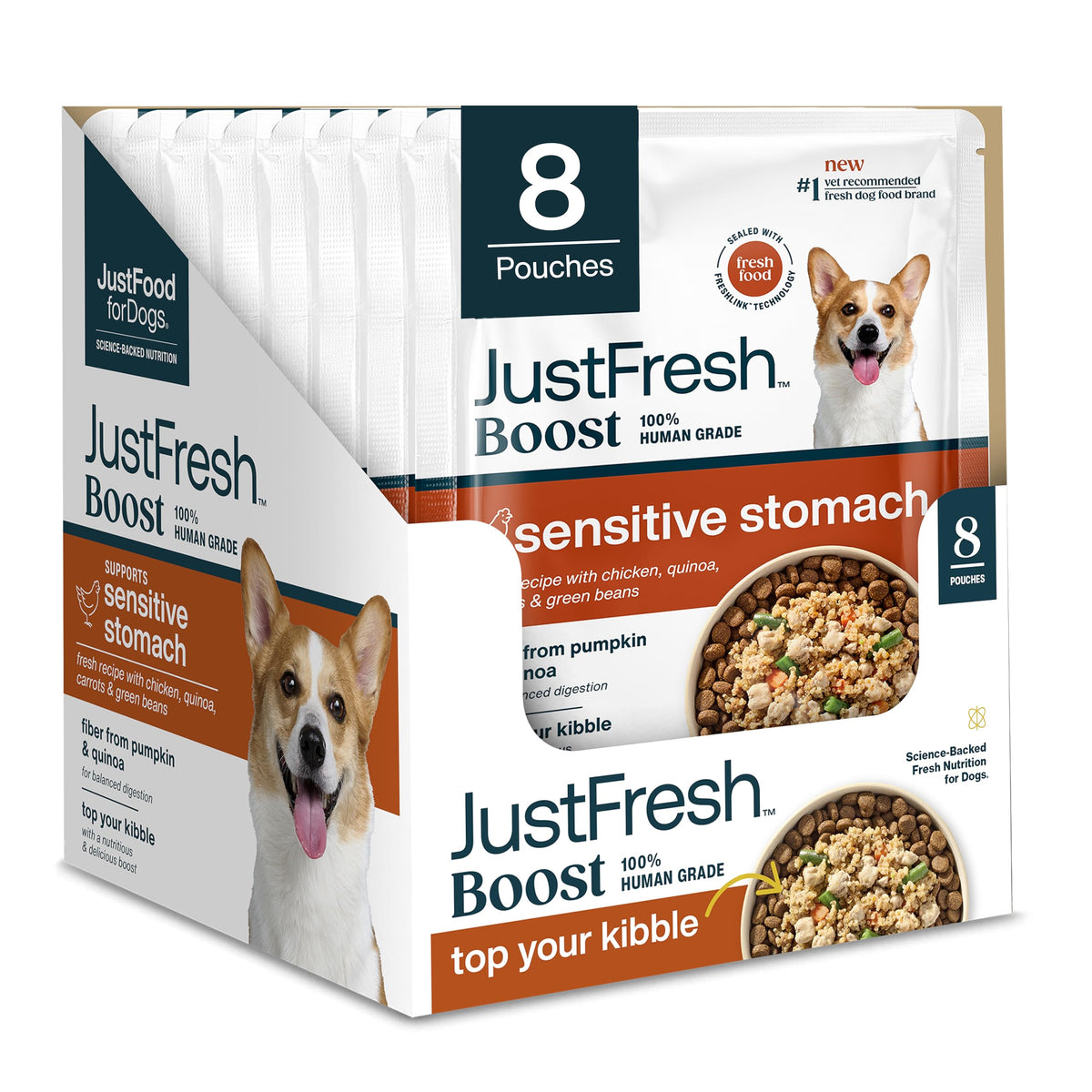 JustFoodForDogs Boost Estómago Sensible, complemento con fibra para digestión suave