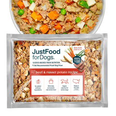 JustFoodForDogs comido perro congelada en tazón, ideal para perros activos.