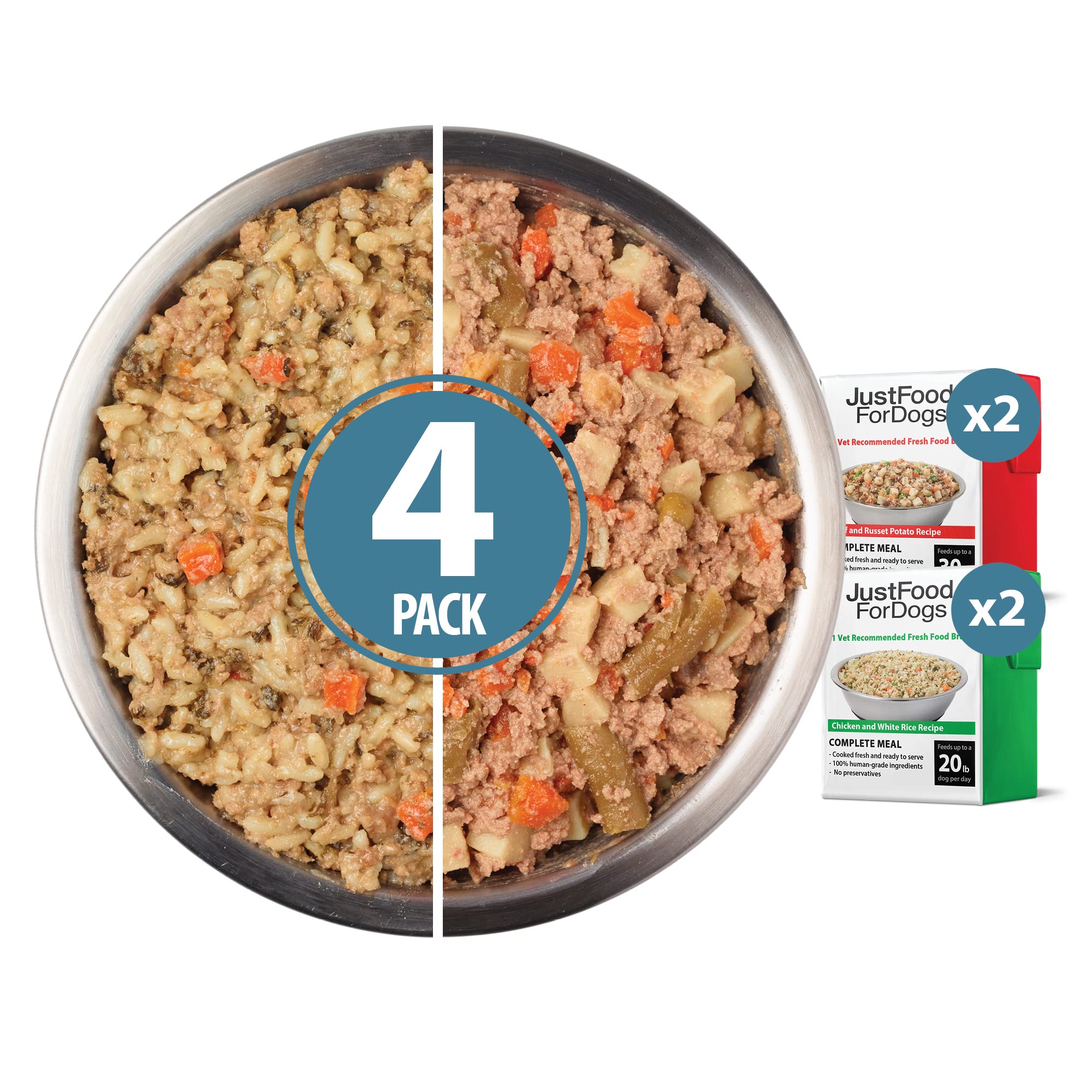 JustFoodForDogs complemento-variedad res y pollo ofrece palatabilidad y nutrientes.