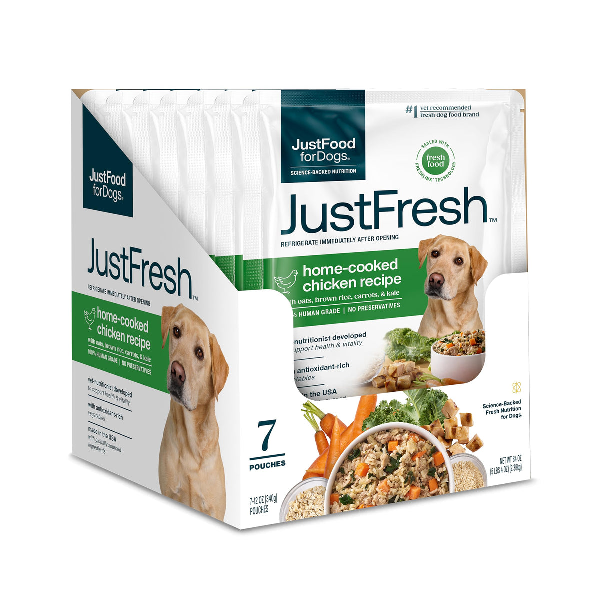 JustFoodForDogs JustFresh, bolsa de comida para perro, mantiene la frescura sin conservantes.