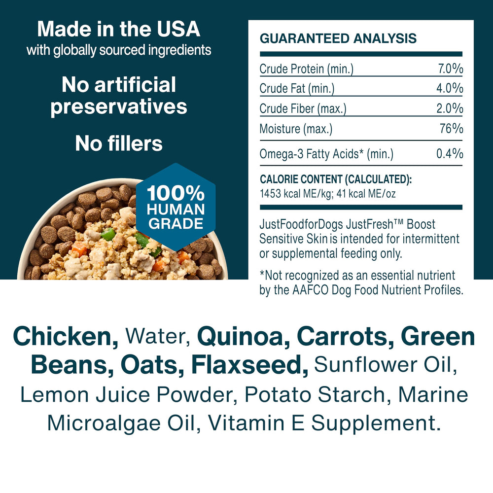 JustFoodForDogs JustFresh Boost Piel Sensible sin conservantes para una opción natural.