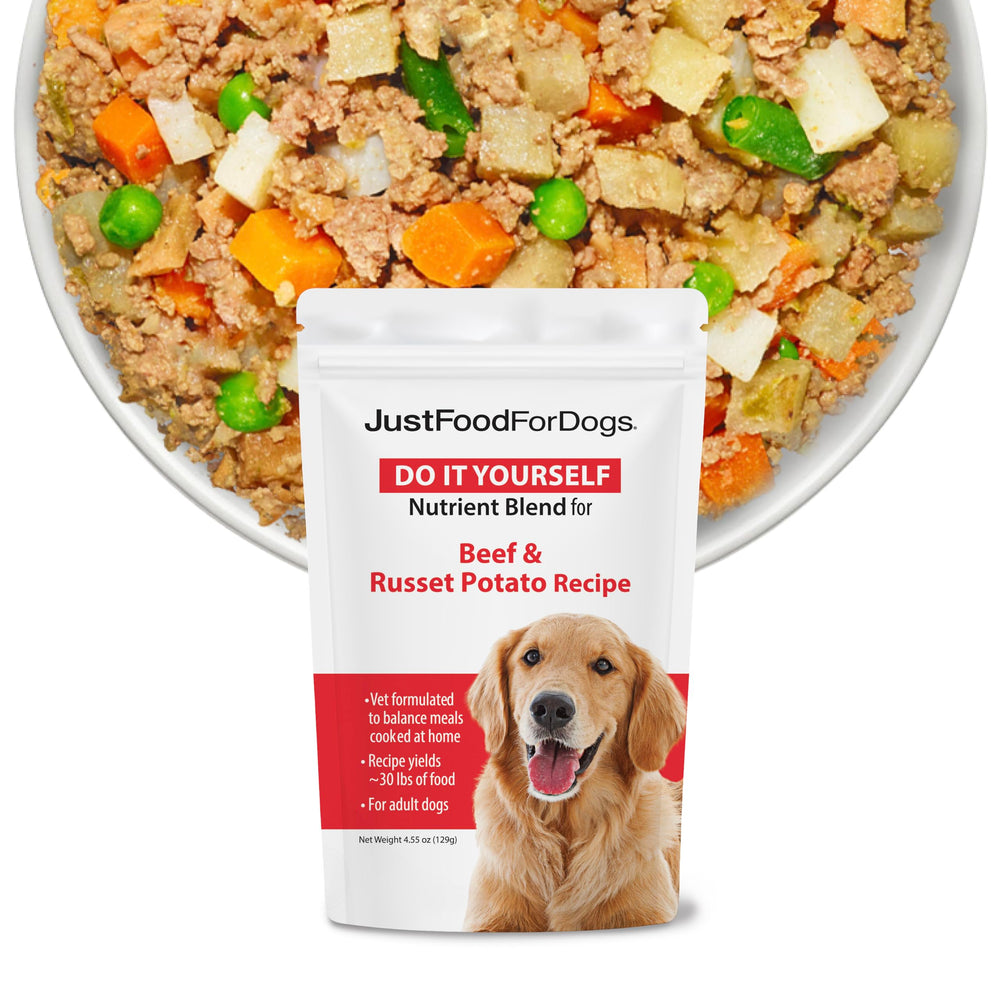 JustFoodForDogs Mezcla Nutritiva en frasco para comidas caseras.