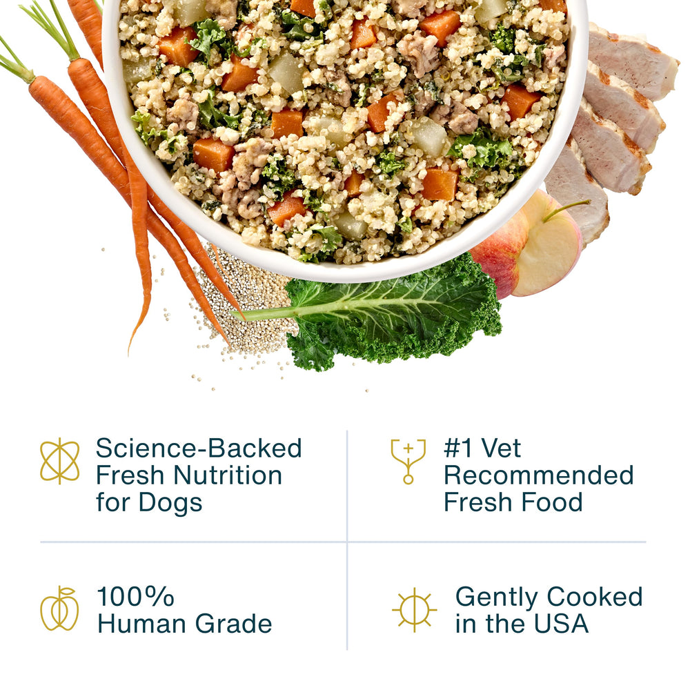JustFoodForDogs Pantry Fresh cerdo y quinoa, ingredientes clave para una dieta sabrosa