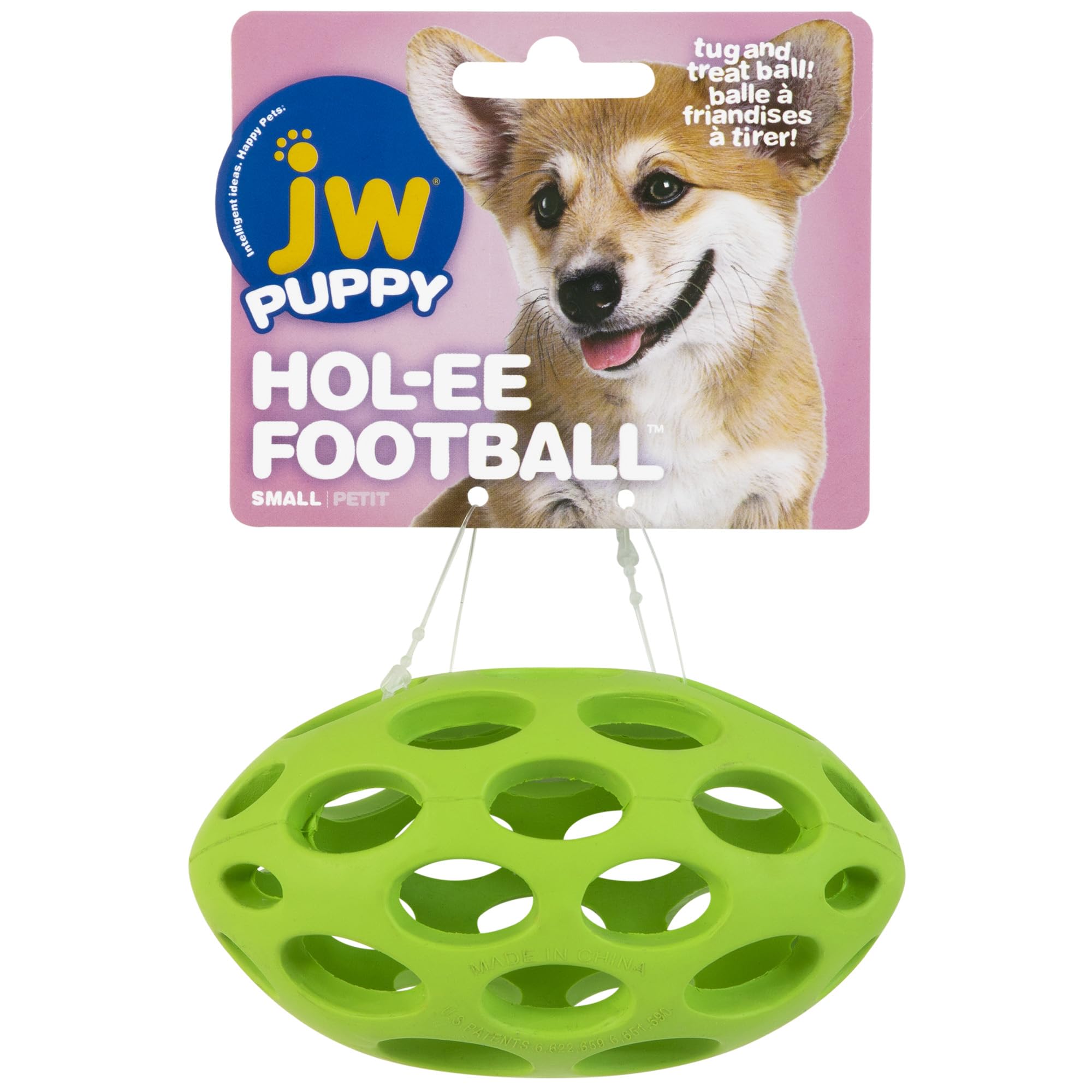 JW Hol-ee Football: bola rompecabezas de goma natural para perros pequeños, estimula la mente durante el juego.