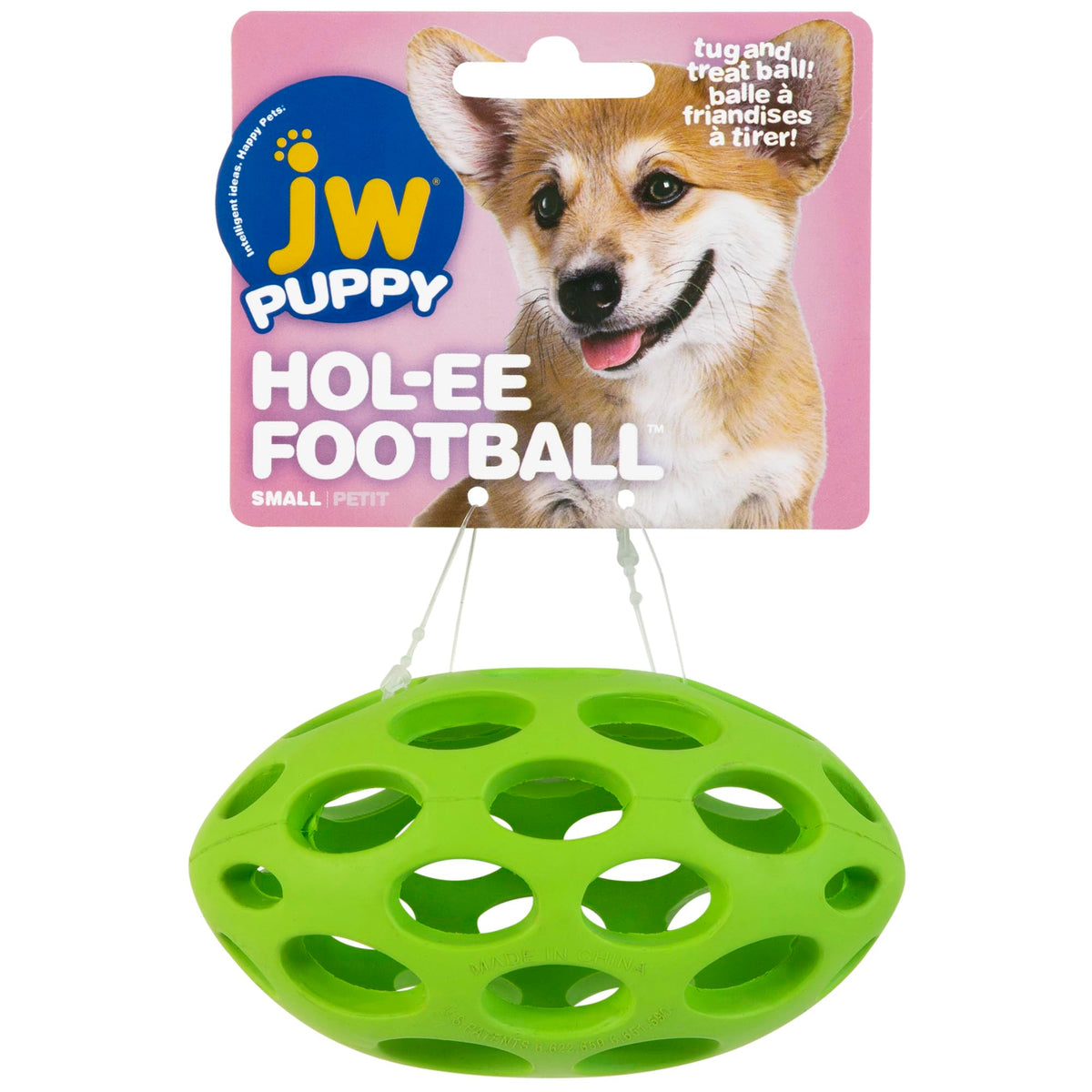 JW Hol-ee Football: bola rompecabezas de goma natural para perros pequeños, estimula la mente durante el juego.