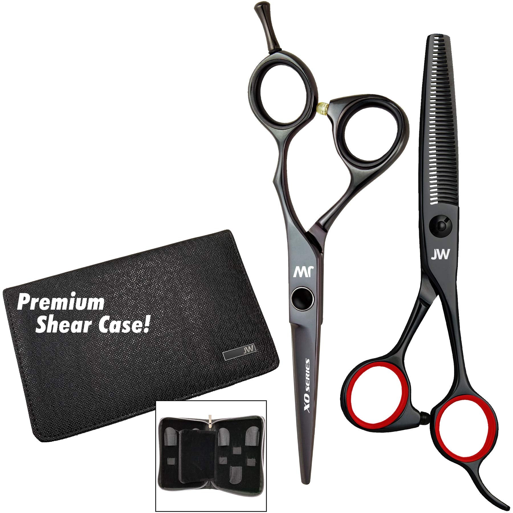 Tijeras JW XO con hojas convexas para cortes precisos y suaves.