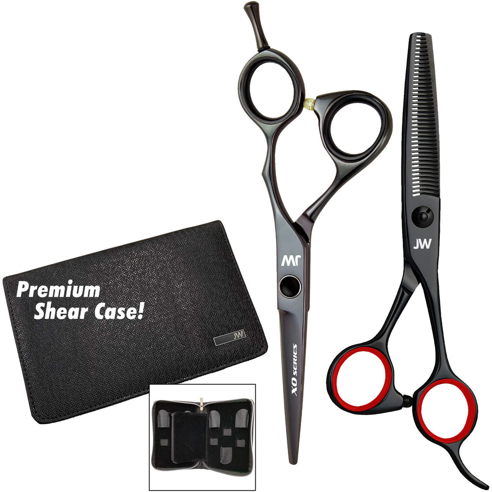 Tijeras JW XO con hojas convexas para cortes precisos y suaves.