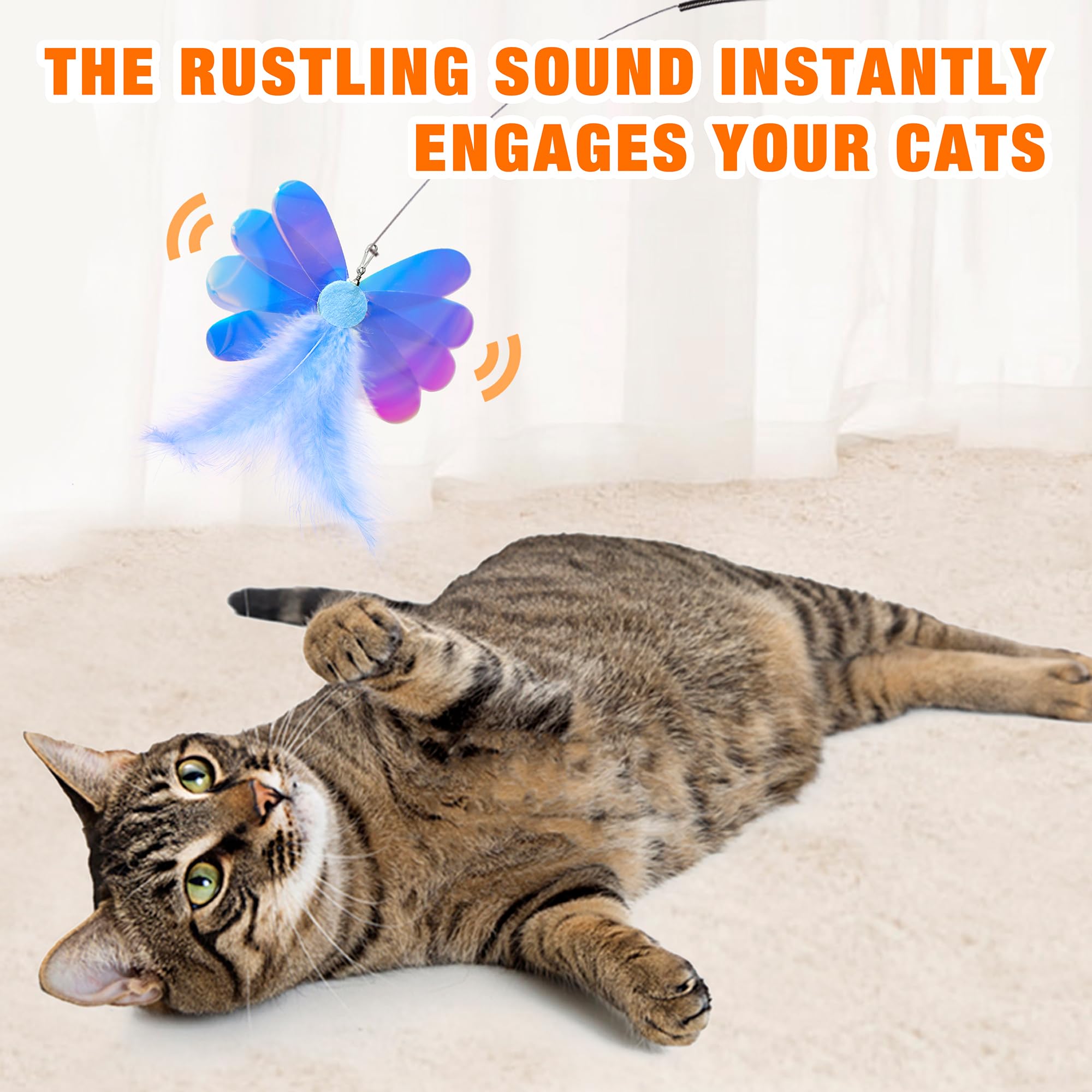 JXFUKAL plumas para gato, libélula brillante para ejercicio y entretenimiento seguro.