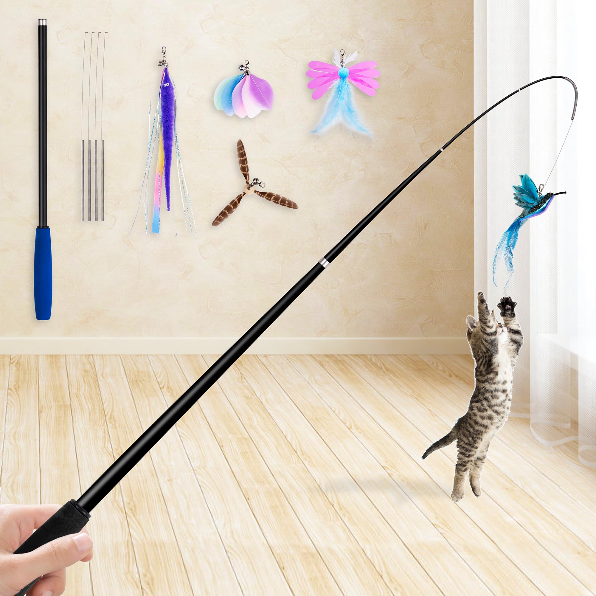 JXFUKAL varita para gatos 2 en 1 en acción, estimula caza.