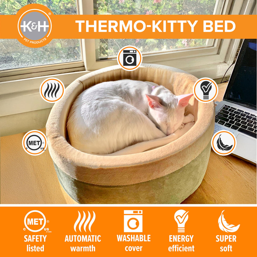 K&H Thermo-Kitty Bed: termostato dual interior controla la temperatura.
