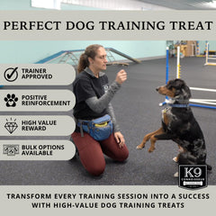 K9 Connoisseur training with treats image showing dogs responding to rewards.