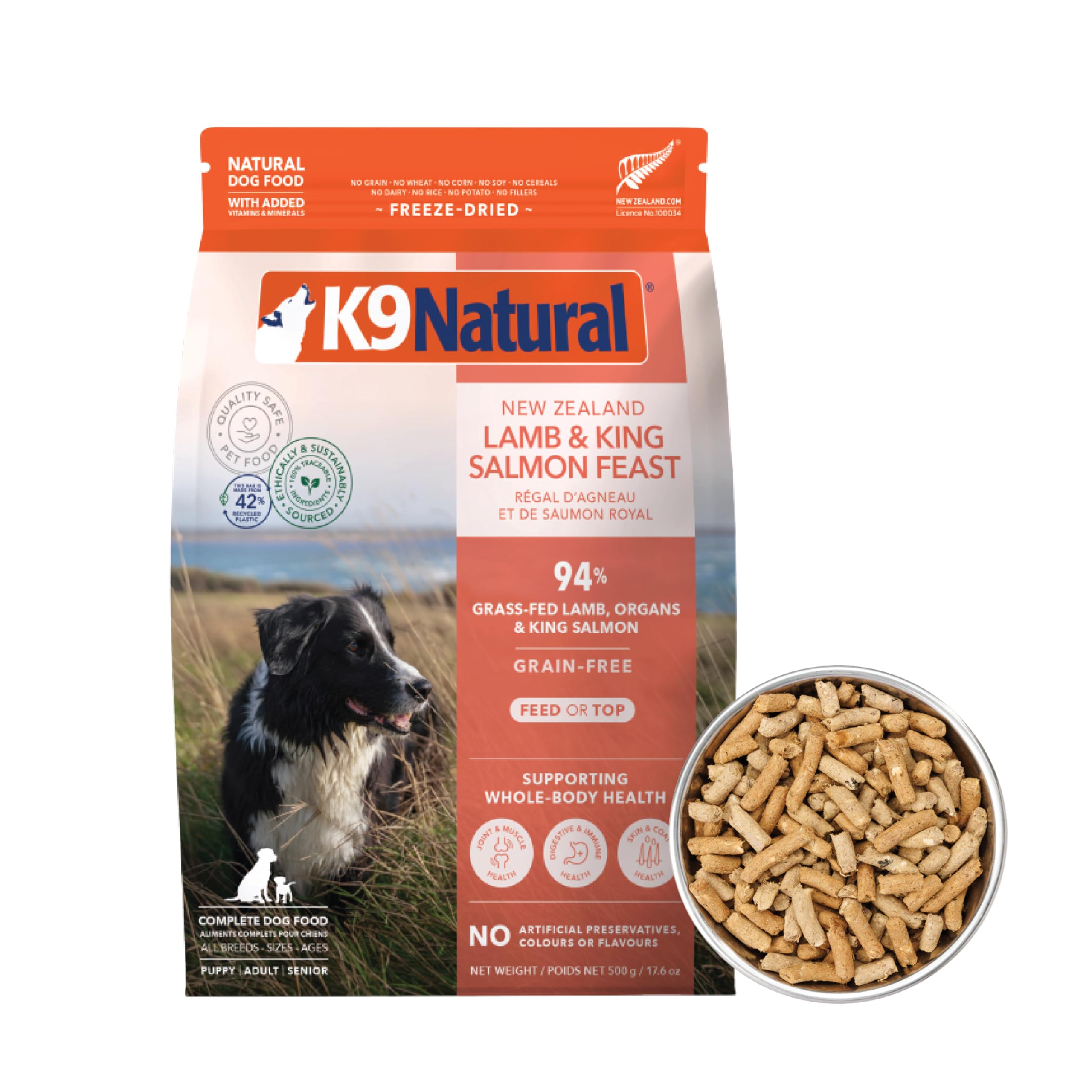 K9 Natural cordero y salmón deshidratado en bolsa, sabor intenso para perros