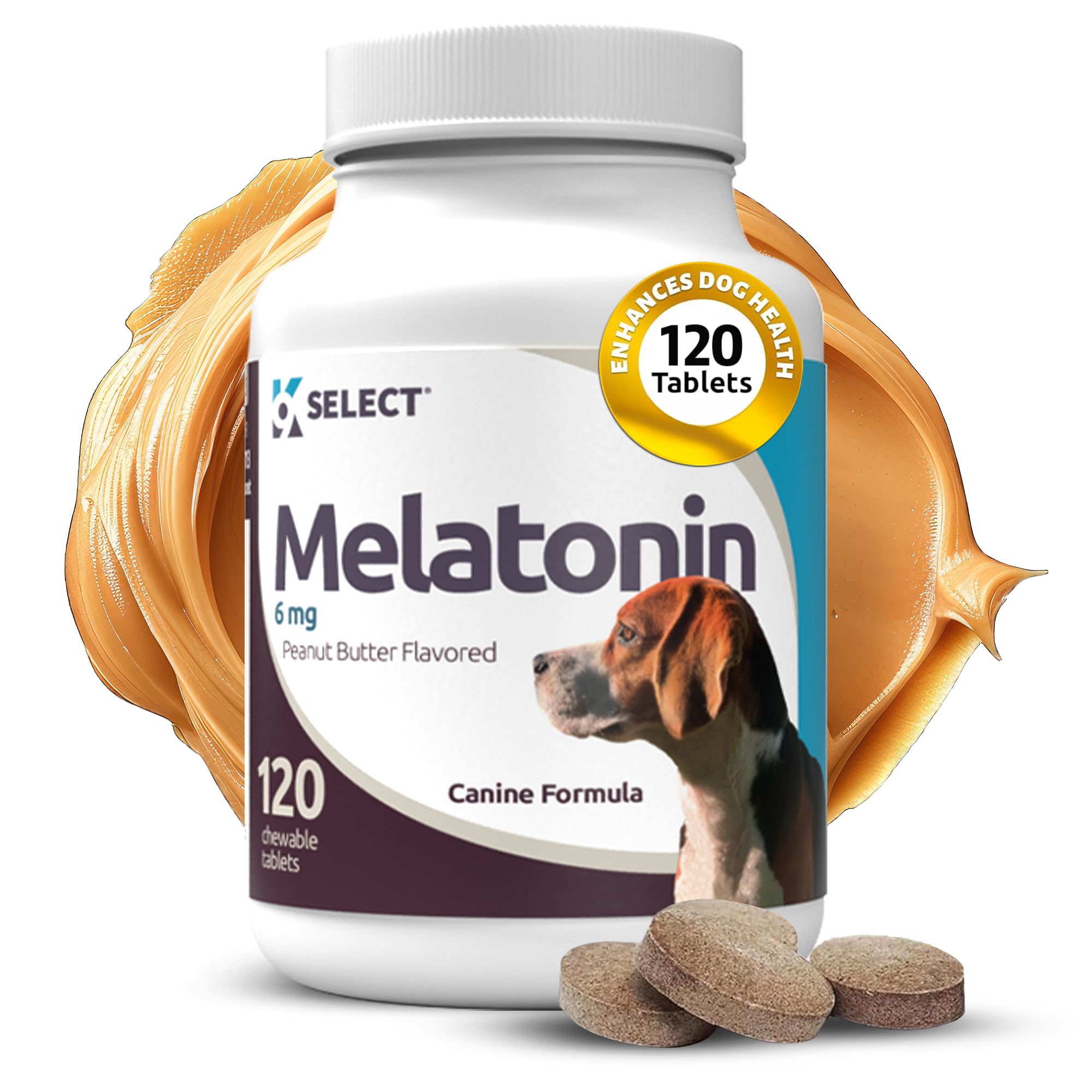 K9 Select Melatonina, tabletas de mantequilla de maní para perros grandes, apoyo a la calma.