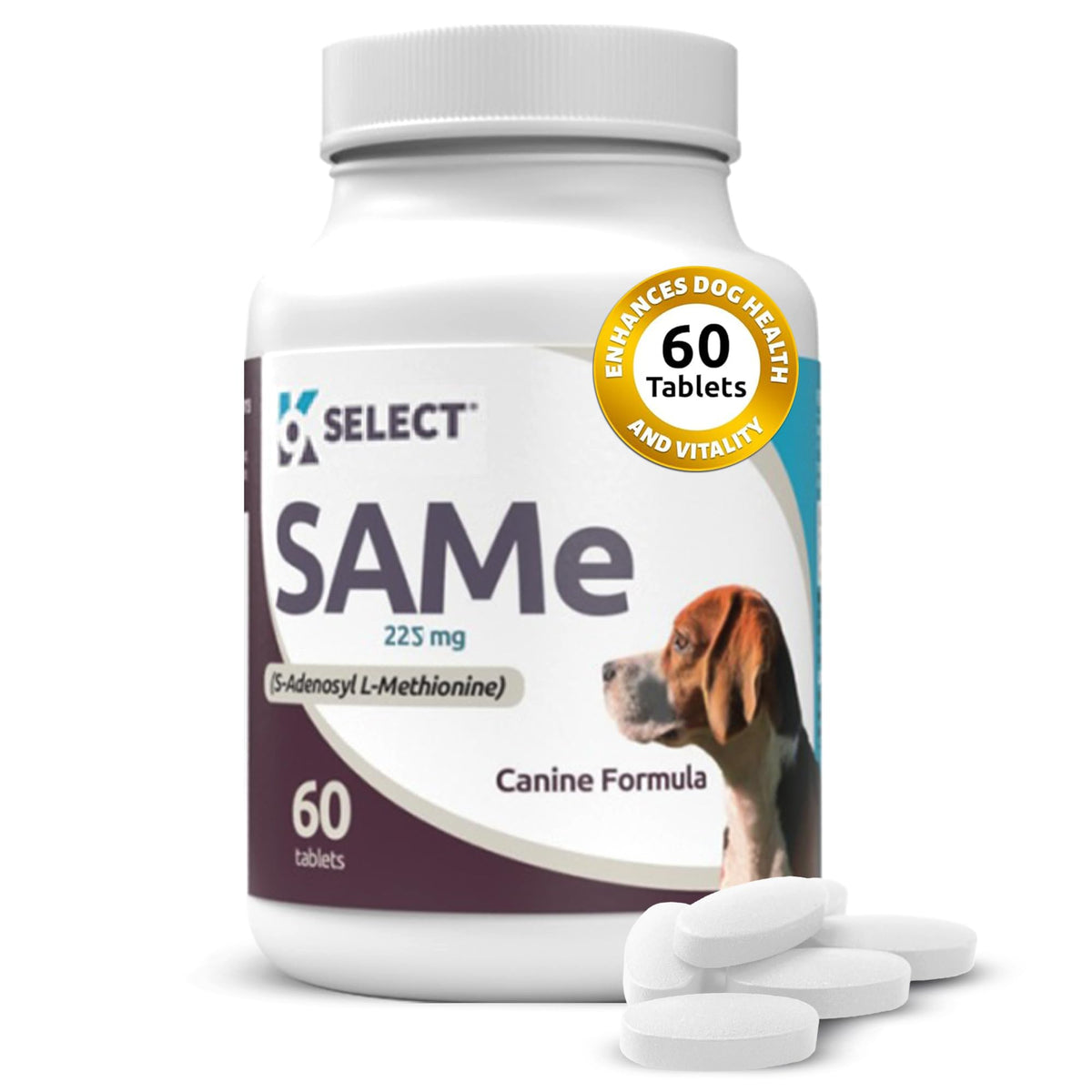 K9 Select SAM-e tabletas 225 mg para soporte hepático en perros.