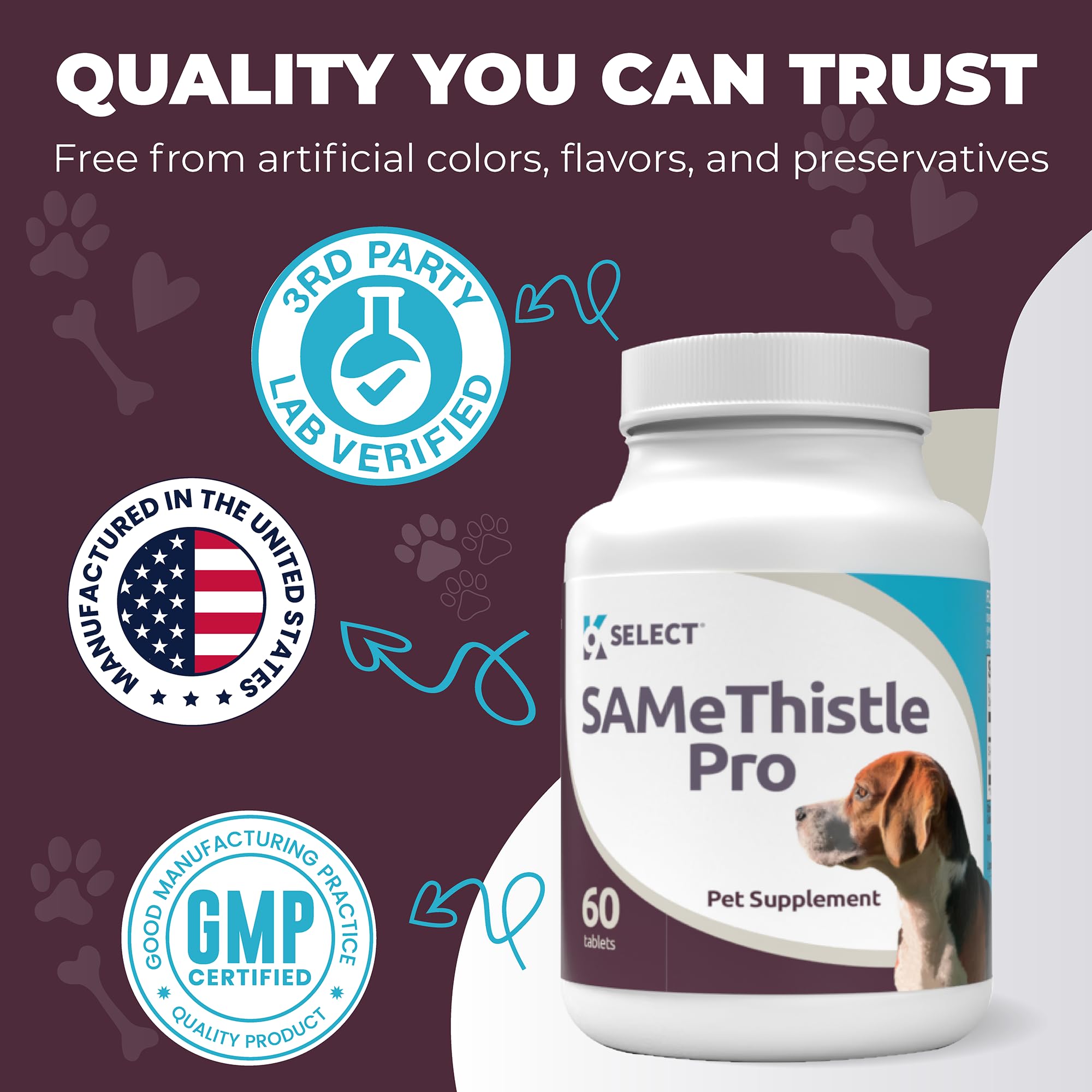 K9 Select SAMeThistle Pro perro activo consumiendo la dosis diaria