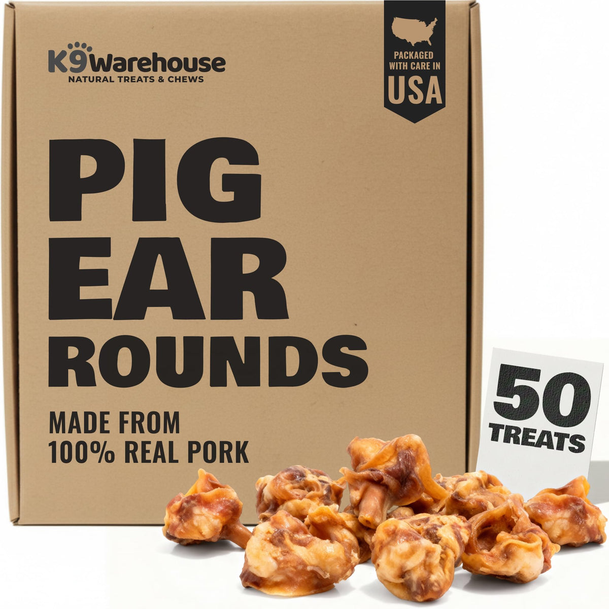 K9warehouse orejas de cerdo naturales premium en paquete de 50 para entrenamiento