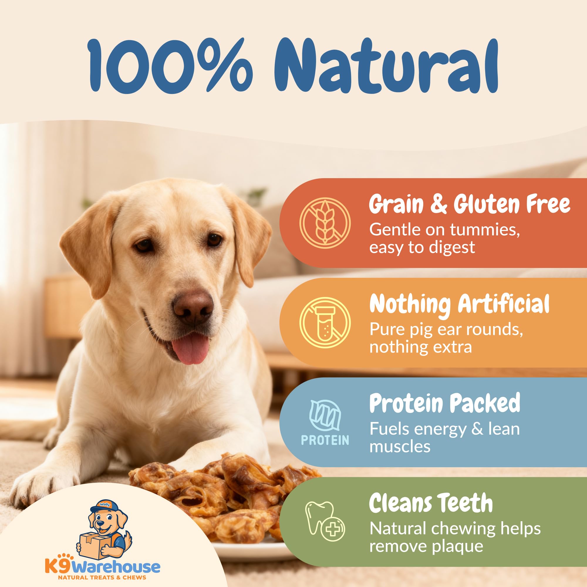K9warehouse orejas de cerdo sin aditivos artificiales, opción natural para recompensas