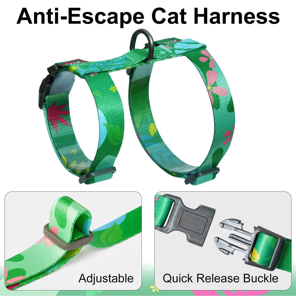 Arnés ajustable en cuello y pecho para gatos pequeños y medianos.