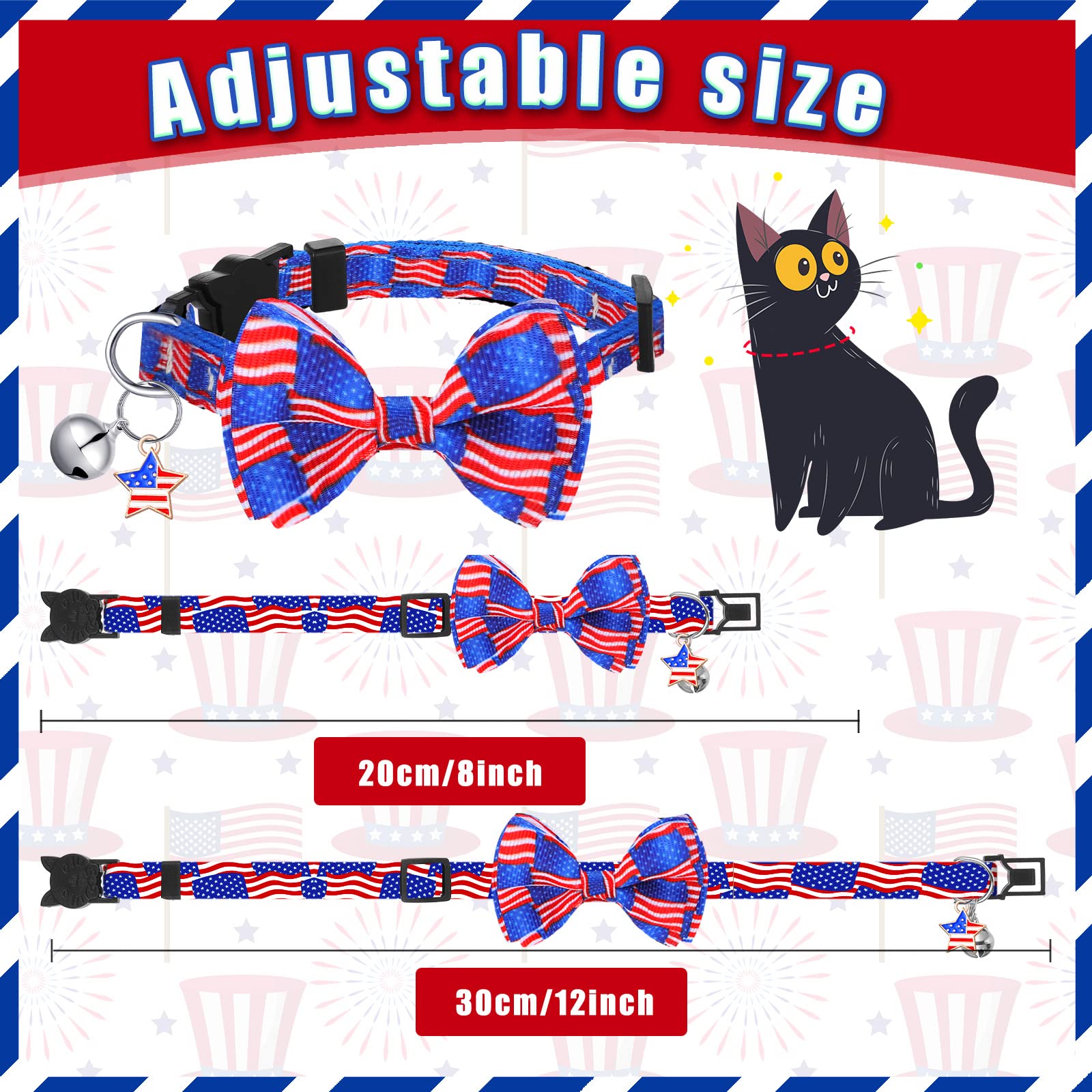 Kacctyen collare patriotico con bandera, seguro para gatos pequenos durante fiestas