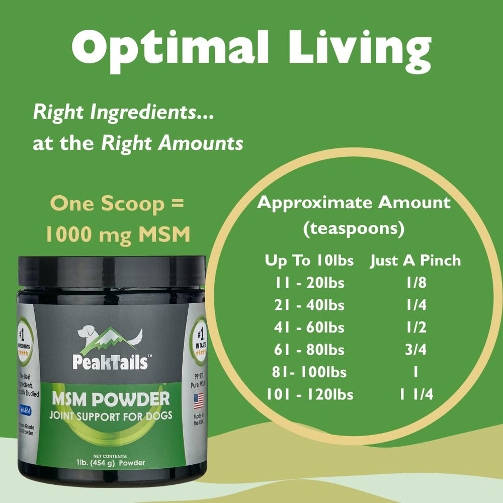KALA HEALTH PeakTails MSM Powder, opciones sin sabor y con sabor a pollo para preferencias.