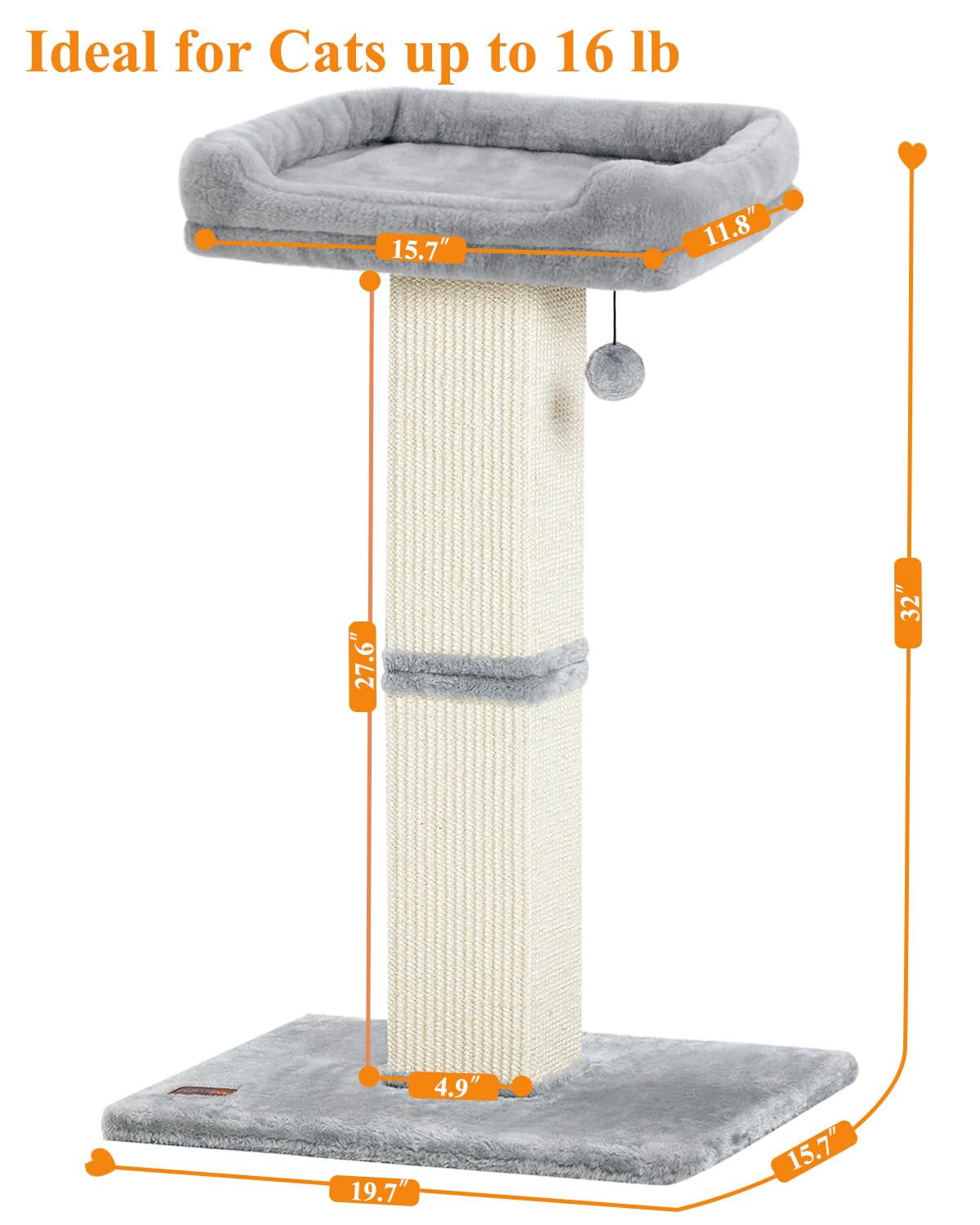 Karolpar altura de 32 pulgadas, ideal para gatos grandes que se estiran.