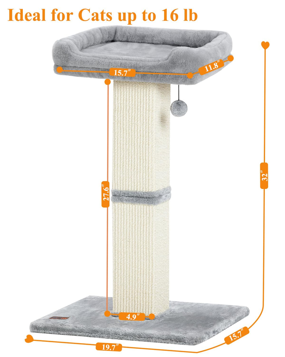 Karolpar altura de 32 pulgadas, ideal para gatos grandes que se estiran.