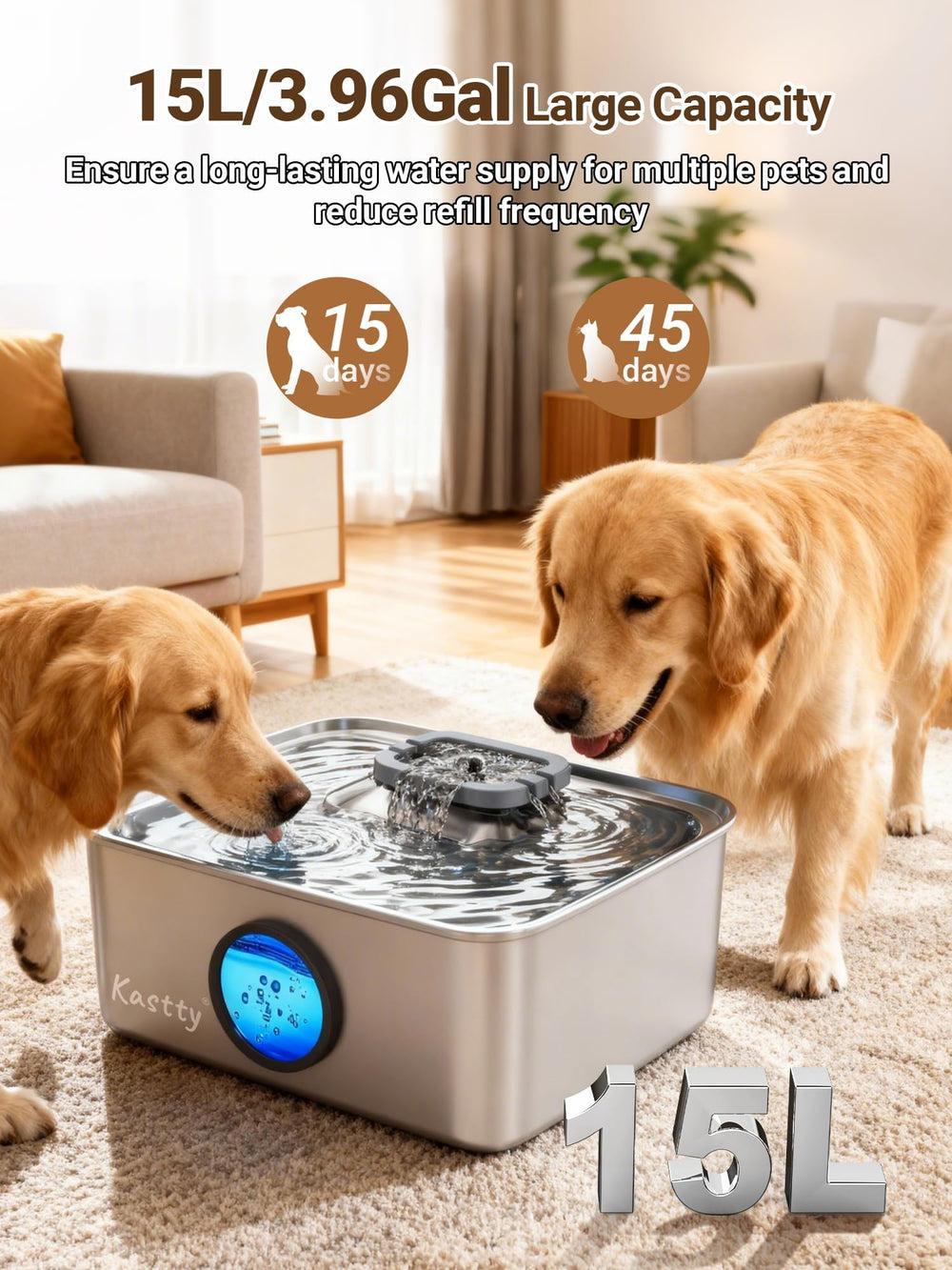Kastty filtro 5 capas mantiene el agua más limpia para perros.