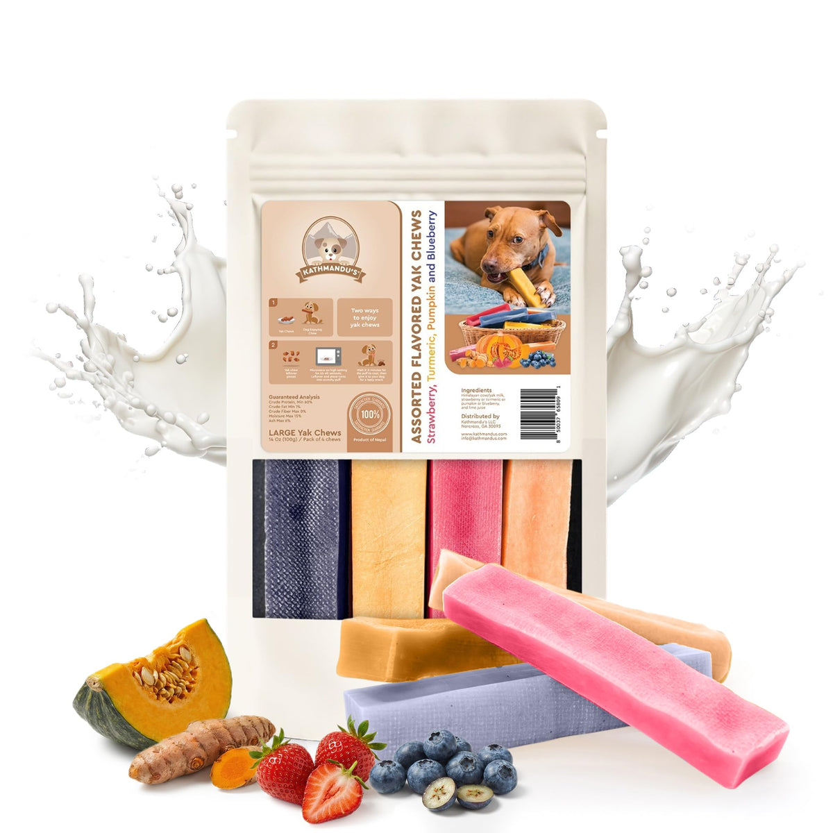 KATHMANDU'S masticables yak sabor natural pack-4: diversión prolongada para perros grandes