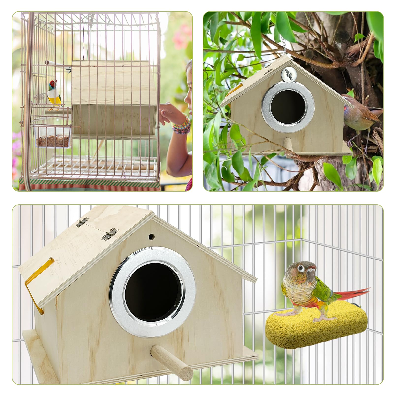 Kathson nido de madera para aves, estructura robusta y duradera.