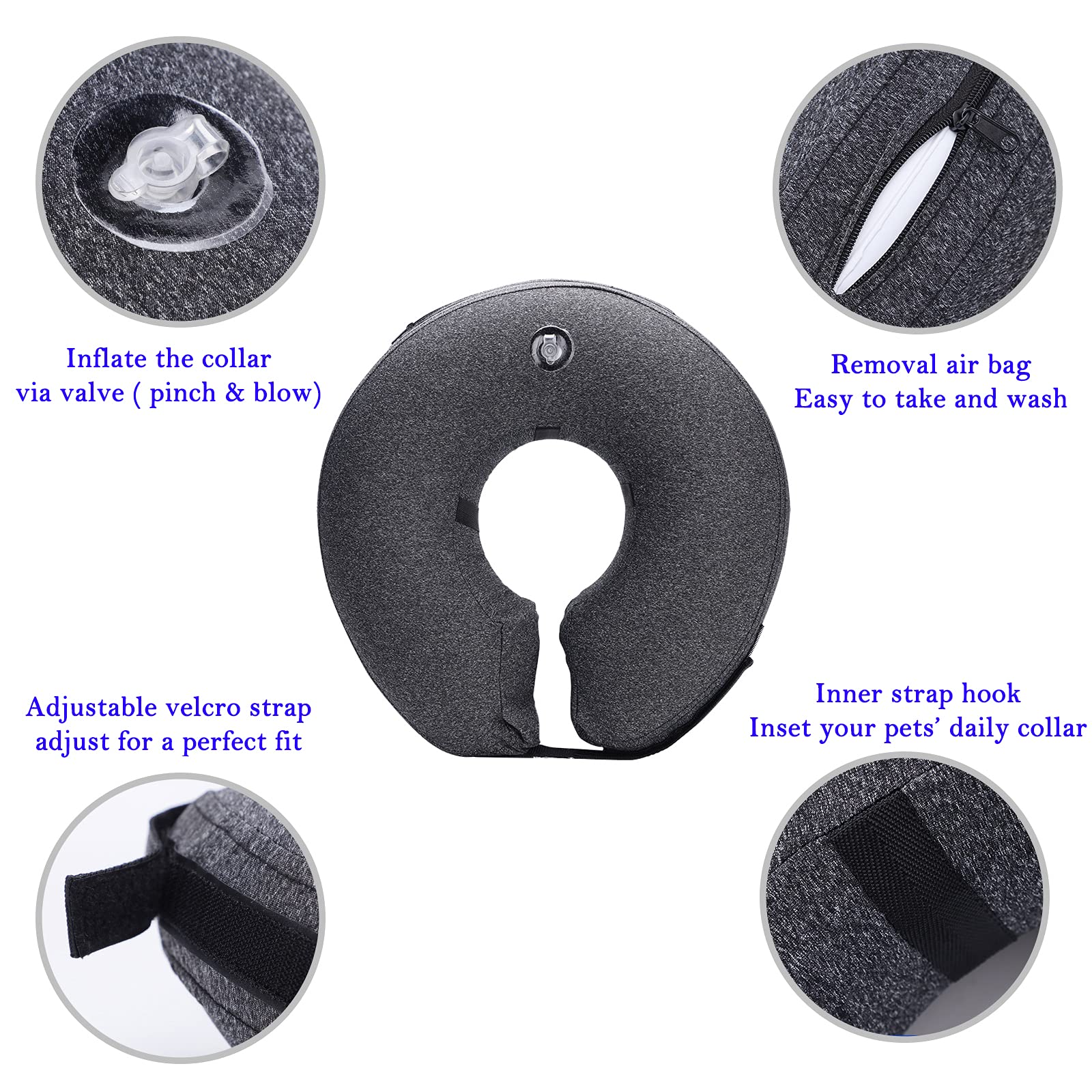 Katoggy collar inflable: ajuste seguro con velcro para cualquier cuello.
