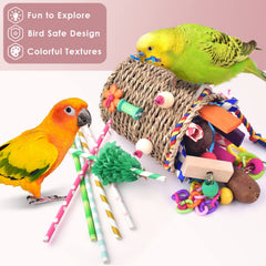 Katumo decoraciones de bambú, colores vivos para estimular curiosidad y trepar.