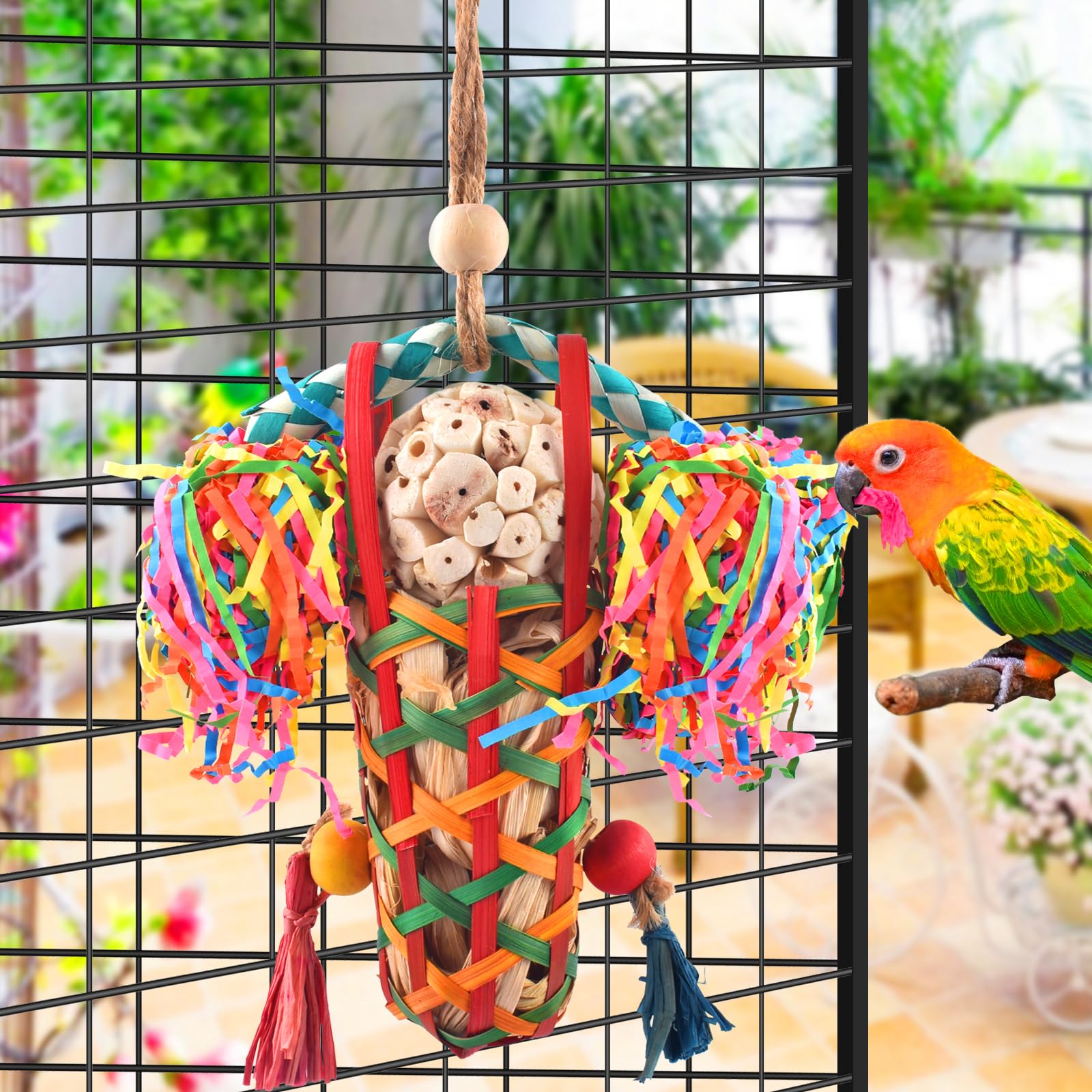 Katumo juguete aves, cesta-alimento: fomenta forraje y recompensas saludables.