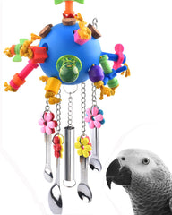 Juguete KATUMO para aves con cucharas colgantes coloridas, estimulación visual.