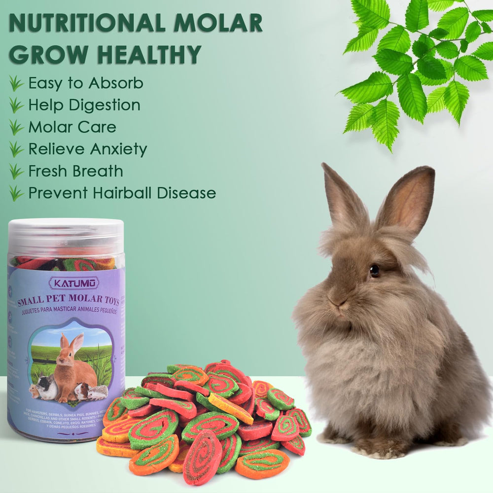 KATUMO masticables herbales para conejos y roedores: sabor natural que fomenta juego y consumo.