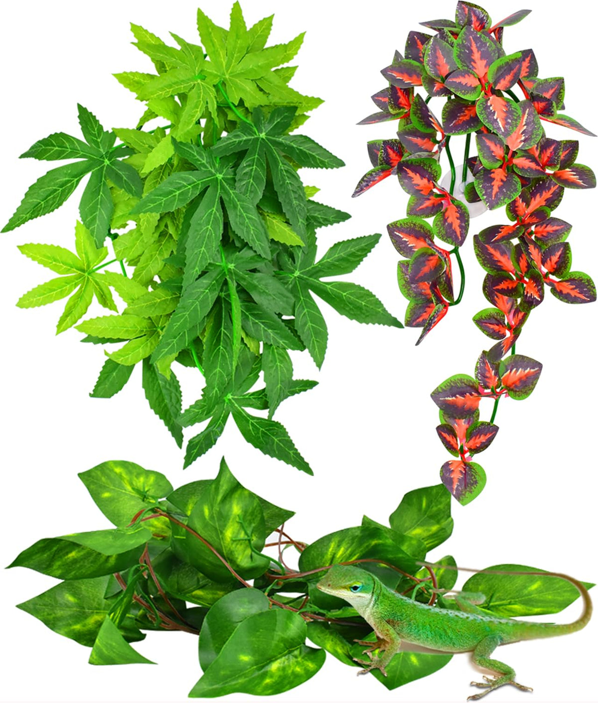 KATUMO Plantas para Reptiles Colgantes Rojo con Ventosa para terrario