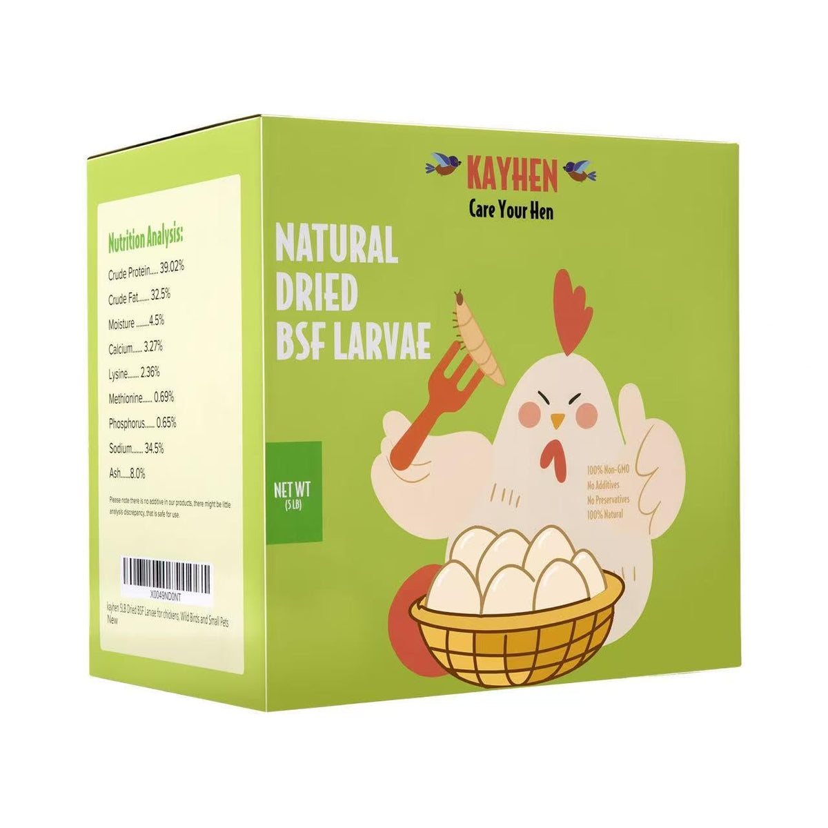 KAYHEN larvas mosca negra secas en bolsa reutilizable para gallinas, snack crujiente.