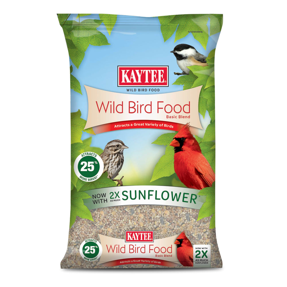 Kaytee Alimento para aves: empaque frontal con mezcla básica para atraer aves.