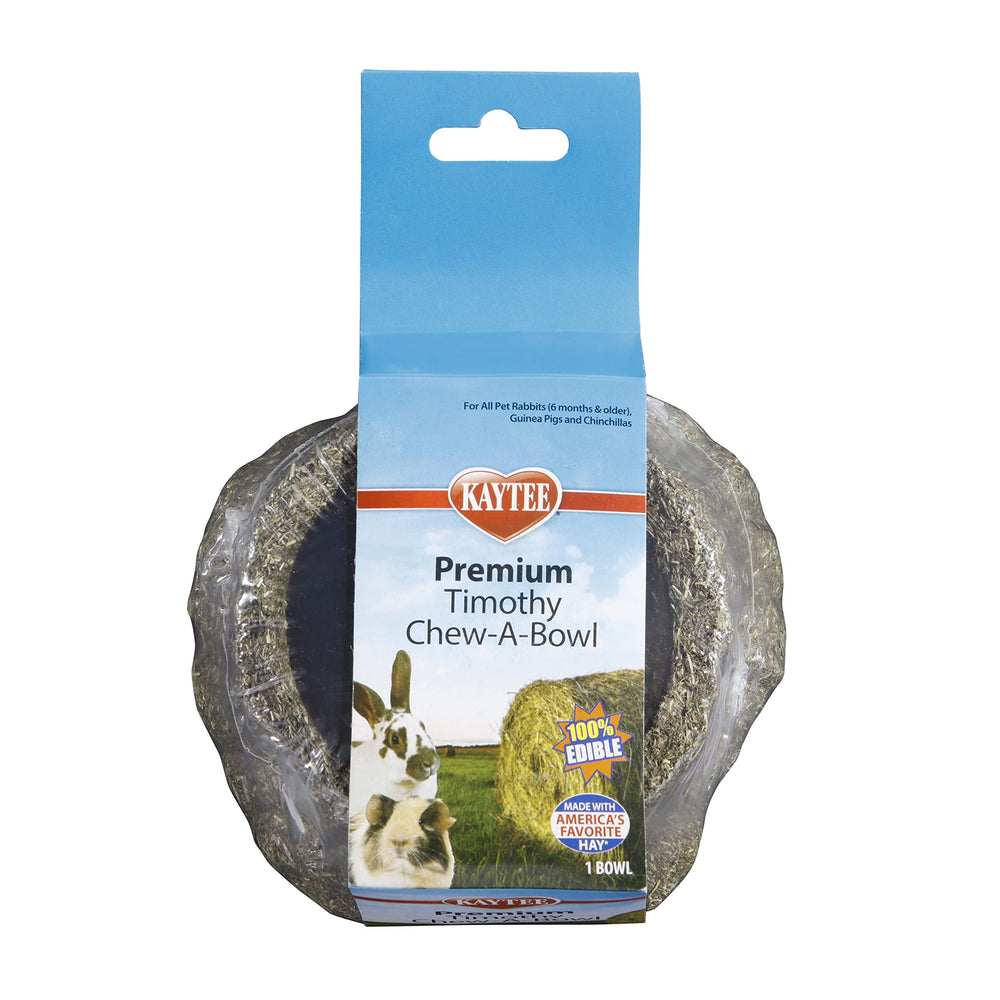 Kaytee Premium Timothy Hay Chew-A-Bowl favorece la salud dental mediante masticación natural.